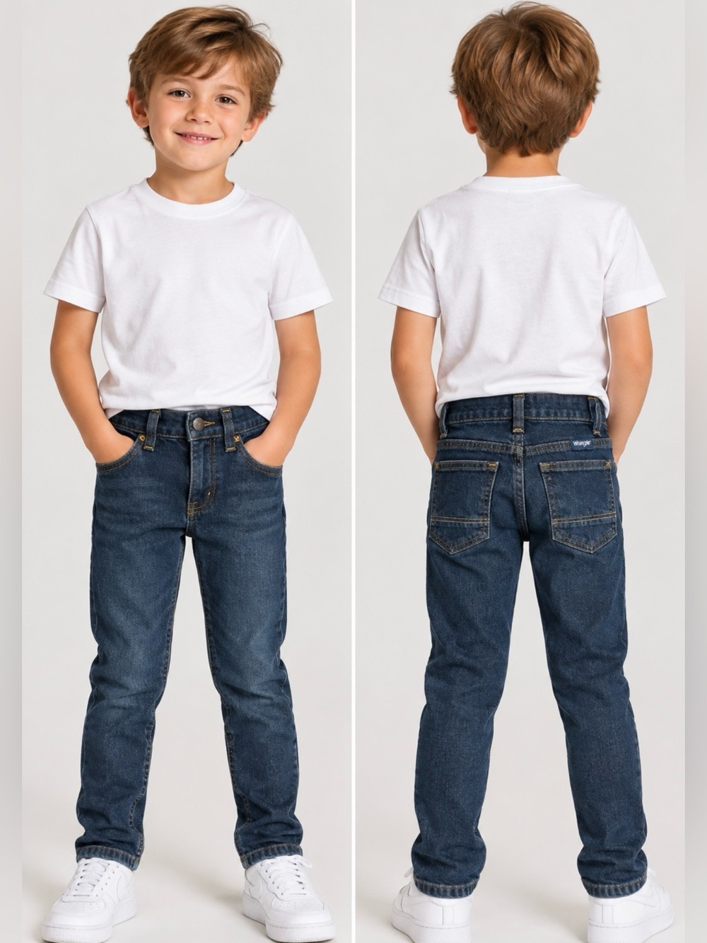 Wrangler Boy’s Size 5 Slim Dark Blue Straight-Leg Jeans Adjustable Waist NWOT